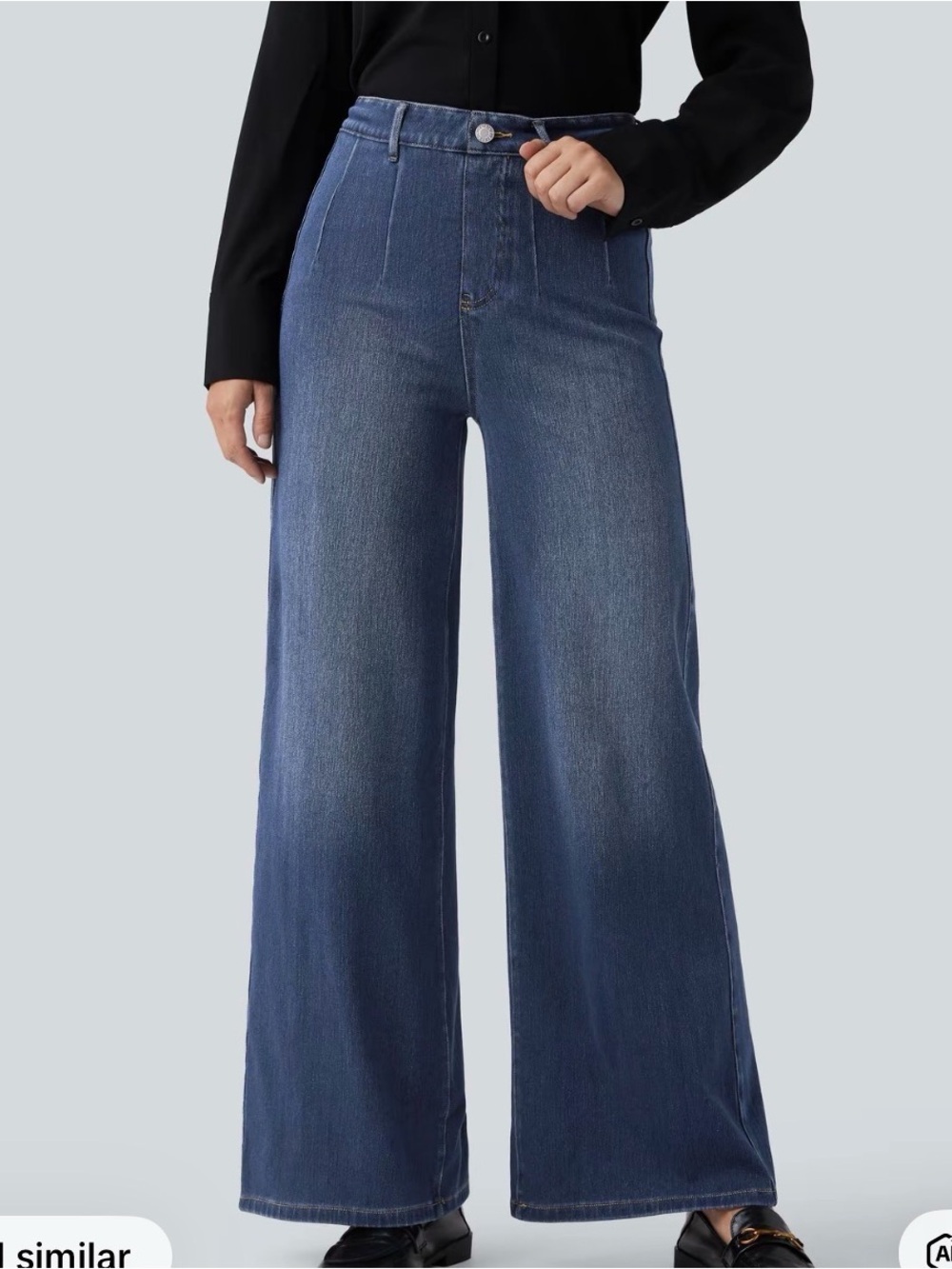 NWT Halara High-Waist pull on wide-Leg Jeans - Dark Blue